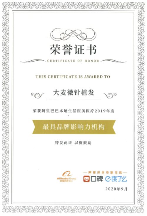 技術服務堅守醫(yī)療本質(zhì) 大麥微針植發(fā)斬獲2019年度品牌影響力機構殊榮